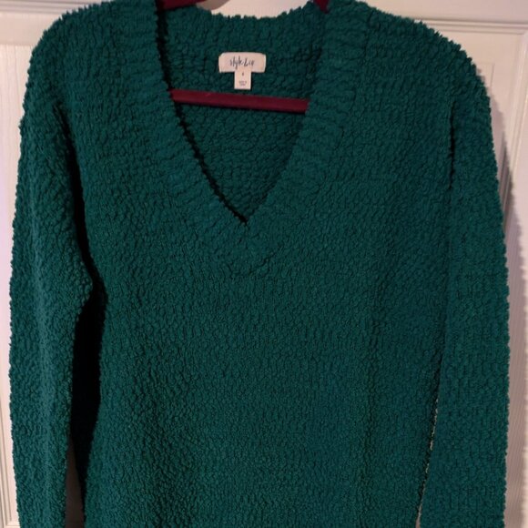 Style& Co women's crush popcorn green knit pullover sweater, size small - Picture 1 of 5